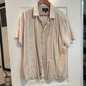 Nat Nast Cream  and Tan Short Sleeve Silk Shirt